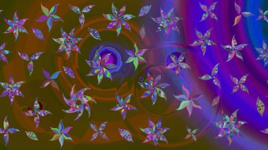 Kahverengi ve mor renkli Asya tekstili. Suluboya çiçekli çiçek deseni. Raster illüstrasyonu.