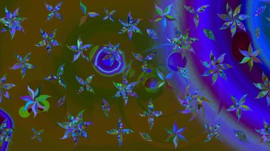 Klasik taslak çizimi. Çiçeksel kahverengi ve mavi çizim deseni. Raster Yumuşak kumaş deseni. Raster çiçek izi..