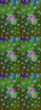 Yeşil ve mor renkli çiçekler. Renkli Yaz Temalı eskiz kalıbı. Raster illüstrasyonundaki çiçek desenli çizim. Düz Çiçek Elementleri Tasarımı.