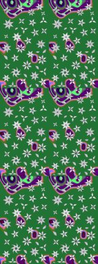 Asya tekstil tarzında. Yeşil renkli çiçekler. Çiçek desenli çizim. Raster illüstrasyonu. Raster illüstrasyonu.