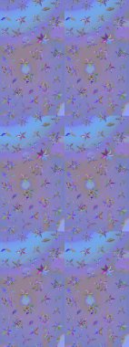 Mor ve mavi renkte çiçekler. Sevimli çiçek raster deseni. Renkli Yaz Temalı eskiz kalıbı. Düz Çiçek Elementleri Tasarımı.