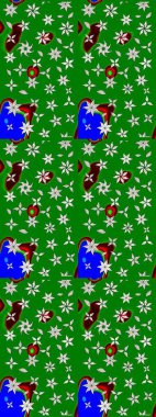 Raster illüstrasyonu. Raster illüstrasyonu. Çiçek desenli çizim. Asya tekstil tarzında. Yeşil renkte çiçekler.