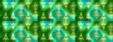 Yeşil, mavi ve nötr renklerde. 3D çiçekler, eskiz. Raster illüstrasyonu.