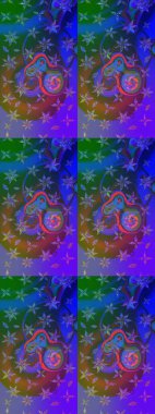 Raster düz çiçek çizim deseni. Hediye ambalaj kağıdı, tebrik kartları, posterler ve pankart tasarımı. Mor ve mavi renkte çiçekler.