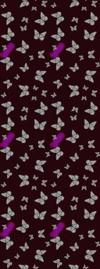 Kahverengi ve gri renklerle ilgili çiçek desenli eskiz. Resimlerde tropik kelebekler görülür. Duvar kağıtları, web sayfası geçmişi, yüzey dokuları, tekstil için mükemmel. Raster..