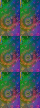 Parlak renkli çiçekleri ve yeşil ve mavi renkli yaprakları olan harika bir çiçek deseni. Moda baskıları için zarif bir şablon. Modern çiçek arkaplanı. Halk stili.