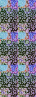 Raster illüstrasyonu. Gri renkli Asya tekstili. Suluboya çiçekli çiçek deseni.