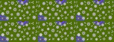 Yeşil ve nötr renklerde. Hint süsü. Çiçek duvar kağıdı. Renkli süs kenarı. Raster illüstrasyonu. Çizim deseni.