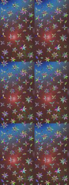 Şirin çiçek elementleri. Kahverengi ve mavi renkli çiçekler. Raster illüstrasyonu. Çizim.