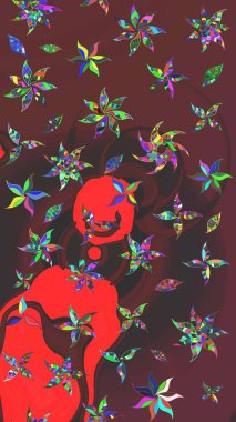 Renkli Bahar Teması eskiz kalıbı. Düz Çiçek Elementleri Tasarımı. Sevimli çiçek raster deseni. Kahverengi ve kırmızı renkte çiçekler.