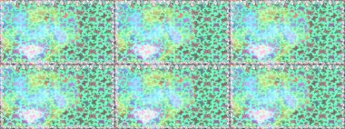 Tekrarlanan karalamalar. Mistik, semboller. Kusursuz renksiz desen. Mavi arkaplanda el çizimi.