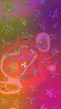 Raster çiçek desenli çiçek deseni, yapraklar, dekoratif elementler, sıçrama, lekeler, el çizimi kontur çizgileri ve Doodle çizim stili, grafik raster çizim çizimi.