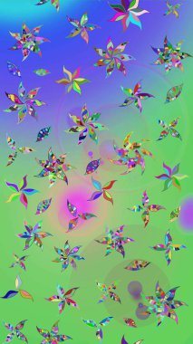 Yumuşak, yaz çiçekli arka plan. Yeşil ve mavi renkte çiçekler. Raster çiçek desenli ve çiçekli..