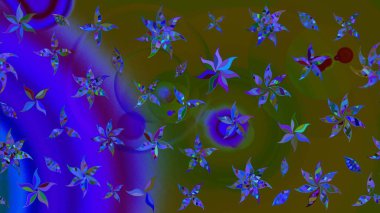 Robot resim. Yeşil ve mavi renkte çiçekler. Raster illüstrasyonu. Şirin çiçek elementleri..