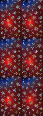 Kırmızı ve kahverengi renkte çiçekler. Kumaş desenli papatya çiçekleri ayrıntıları.