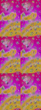 Renkli Yaz Temalı eskiz kalıbı. Raster Illustrasyon 'daki Çiçek Deseni' nin son moda çizimi. Düz Çiçek Elementleri Tasarımı. Güzel kumaş deseni.