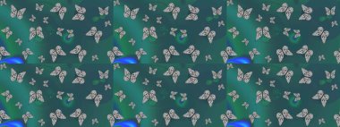 Farklı yönlere uçan renkli kelebek koleksiyonu. Kızlar, erkekler, elbiseler, duvar kağıtları için soyut çizim kalıpları. Raster illüstrasyonu.