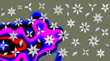 Raster deseni. Soyut çiçek çizim kalıbı arka planı. Küçük çiçekteki sevimli çiçek deseni. Raster illüstrasyonu. Yeşil ve mavi renklerde.