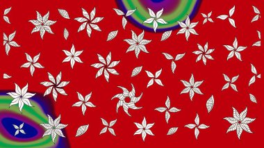 Raster deseni. Kibarca, kırmızı renkte bahar çiçekleri. Raster illüstrasyonu. Patlayan çiçekler soyut yerleştirilmiş.