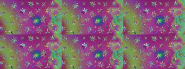 Renkli Bahar Teması eskiz kalıbı. Düz Çiçek Elementleri Tasarımı. Güzel çiçek deseni. Mor ve yeşil renkte çiçekler.