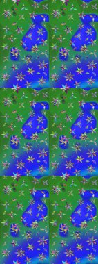 Yeşil ve mavi renkte çiçekler. Raster düz çiçek çizim deseni. Tasarım hediye paketi, tebrik kartları, posterler ve afiş tasarımı.