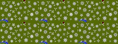 Kumaş desenli papatya çiçeği detayı. Yeşil renkte çiçekler.