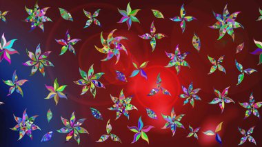 Raster Floral Illustration, Asyalı tekstil. Kırmızı ve kahverengi renkli etnik çiçeklerle zarif bir eskiz deseni..