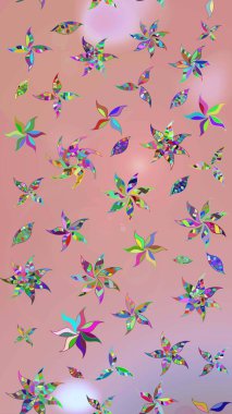 Tarafsız ve pembe renklere karalamalar çizilmiş çiçek deseni. Raster illüstrasyonu.