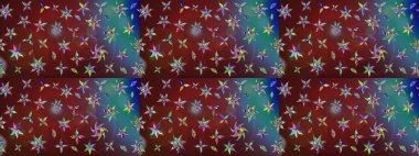 Raster illüstrasyonu. Kahverengi ve mavi renklere karalamalar çizilmiş çiçek deseni.