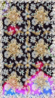 Altın elementli gri renkler. Raster altın desen. Raster illüstrasyonu. Kusursuz altın desenli bukleler. Doğu tarzı arabesk.