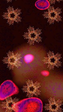 Kahverengi, siyah ve kırmızı renklerde kristal kar taneleri. Raster illüstrasyonu.