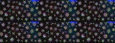 Tropik çiçek desenleri. Raster illüstrasyonu. Gri ve mavi renkte çiçekler.