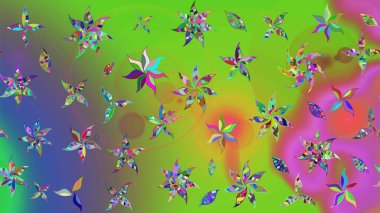 Moda baskıları için zarif bir şablon. Parlak renkli çiçekleri ve yeşil ve menekşe rengi yaprakları olan harika bir çiçek deseni. Halk tarzı. Modern çiçek arkaplanı.