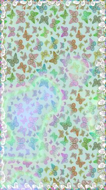 Tarafsız ve yeşil renkler üzerine bir resim. Karala, karala, karala. Kusursuz desen. Tekstil baskısı için ekose kelebek. Raster illüstrasyonu.