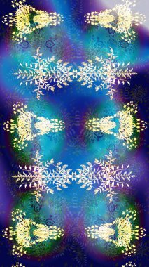 Parmak izi, kumaş, duvar kâğıdı, tekstil için raster dokusu. Renkli grunge, soyut arkaplanı kolomavi çiçeklerle süslüyor. Nakış desenli çiçek deseni..