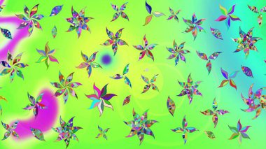 Raster Çiçek İllüstrasyonu 'nun şirin tekstili. Yeşil renkli etnik çiçeklerle zarif eskiz deseni.