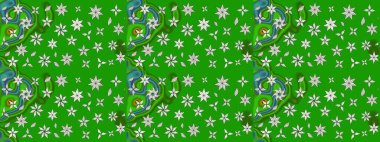 Raster Floral Illustration, Asyalı tekstil. Yeşil ve nötr renklerdeki etnik çiçeklerle zarif eskiz deseni.