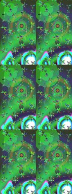 Şirin çiçekli, desenli, yeşil ve menekşe rengi renkli bir eskiz deseni. Tekstil için suluboya eskiz deseni. El çizimi çiçek çizimi deseni (fayans)).