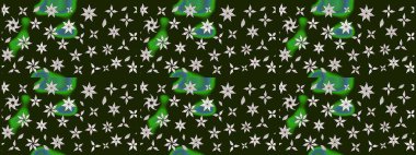 Raster illüstrasyonu. Şirin çiçekli eskiz deseni ve gri renkli yapraklar, suluboya çiçek deseni, duvar kağıdı, kart veya kumaş için fayanslı.