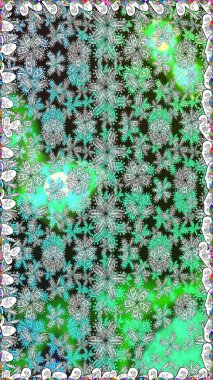 Raster illüstrasyonunda kusursuz çiçek deseni. Düz Çiçek Elementleri Tasarımı. Renkli Yaz Temalı Kusursuz Arkaplan. Yeşil renkte çiçekler.