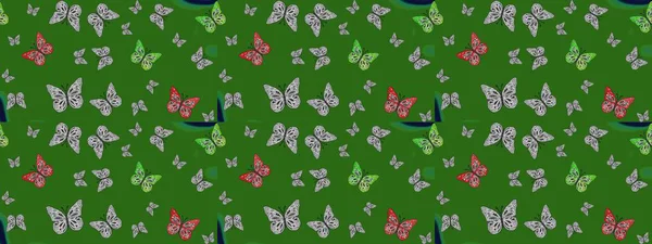 Raster çiçek desenli kelebek deseni. Kağıt, kumaş ve ambalaj için uygun. Yeşil ve gri renkli resimler.