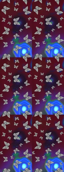 Dekoratif el çizimi kelebekler. Kahverengi ve mor renkli resim. Güzel bir kumaş tasarımı. Raster illüstrasyonu.