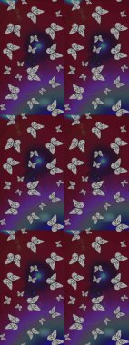 Renkli romantik kelebekler eskizler çiziyor. Dekoratif Raster çizimi. Elle çizilmiş kelebeklerle. Kahverengi ve mor renkler üzerine soyut arkaplan.