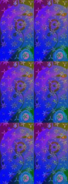 Çiçek desenli eskiz, darbeler, sıçramalar, yaz çiçekleri. Mavi ve mor renkli çiçekler. Raster illüstrasyonu.