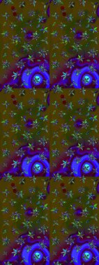 3D çiçekler, eskiz. Raster illüstrasyonu. Kahverengi ve yeşil renklerde.