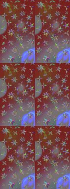 Renkli desenli eskiz deseni, kahverengi ve gri çiçekler ve dekoratif elementler. Eskiz geçmişi. Raster illüstrasyonu. Kumaş, tekstil, duvar kağıdı baskısı için. Antika retro tarzı.