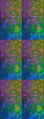 Suluboya çiçekli çiçek deseni. Raster illüstrasyonu. Yeşil ve mavi renkli güzel tekstil..