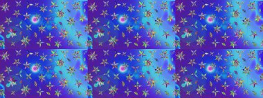 Mavi ve mor renkli etnik çiçeklerle süslenmiş zarif bir eskiz deseni. Raster Çiçek İllüstrasyon Şirin Tekstil.