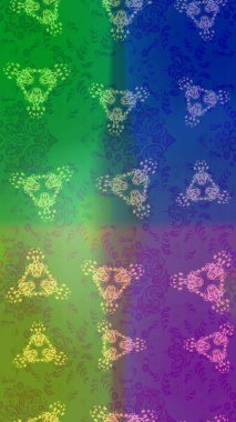 Raster illüstrasyonu. Bokeh yeşili, mavi, mor ve kar taneleriyle dekoratif Noel arkaplanı.