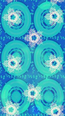 El çizimi, dövme stili karalama, kumaş tasarımı ve Raster illüstrasyonunda kartlar. Contour blue, nötr ve yeşil mandala şekilli kar taneleri sanat terapisi tarzı zen çizim için.